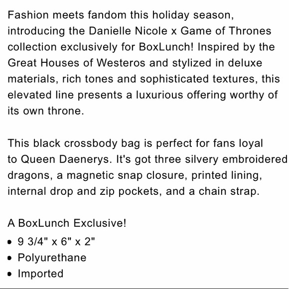 DANIELLE NICOLE GOT Daenerys Targaryen DRAGON CROSSBODY BAG! - Picture 8 of 8